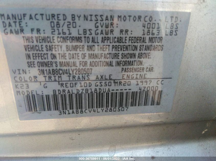 2020 NISSAN SENTRA SV - 3N1AB8CV4LY280507
