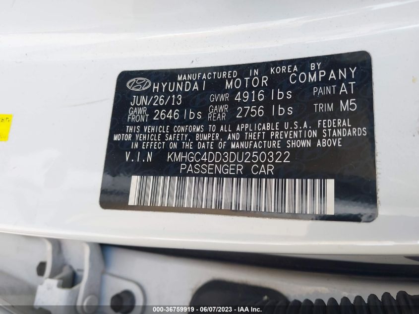 2013 HYUNDAI GENESIS 3.8L - KMHGC4DD3DU250322