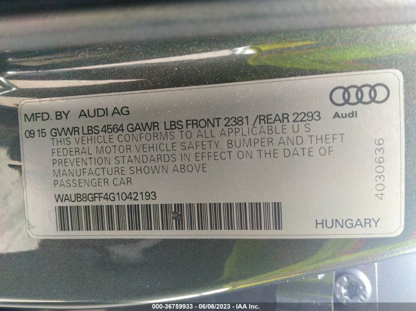 2016 AUDI A3 2.0T PREMIUM - WAUB8GFF4G1042193