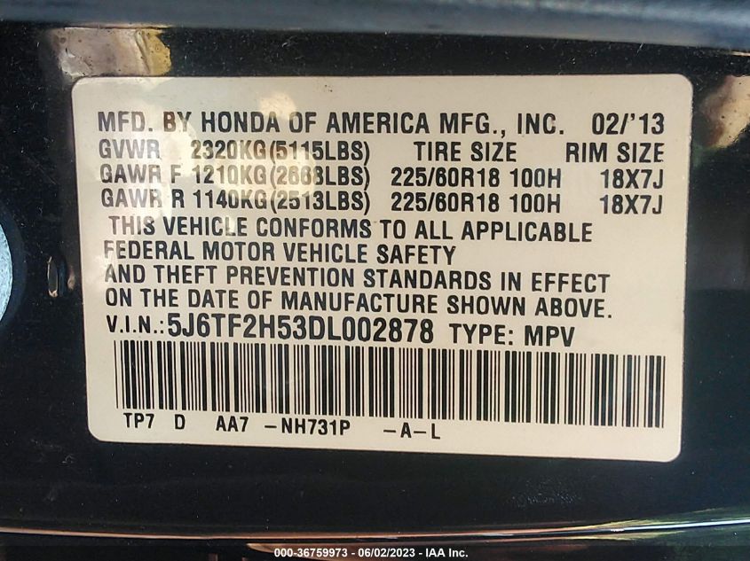 2013 HONDA CROSSTOUR EX-L - 5J6TF2H53DL002878