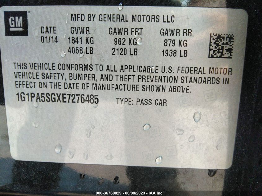 2014 CHEVROLET CRUZE LS - 1G1PA5SGXE7276485