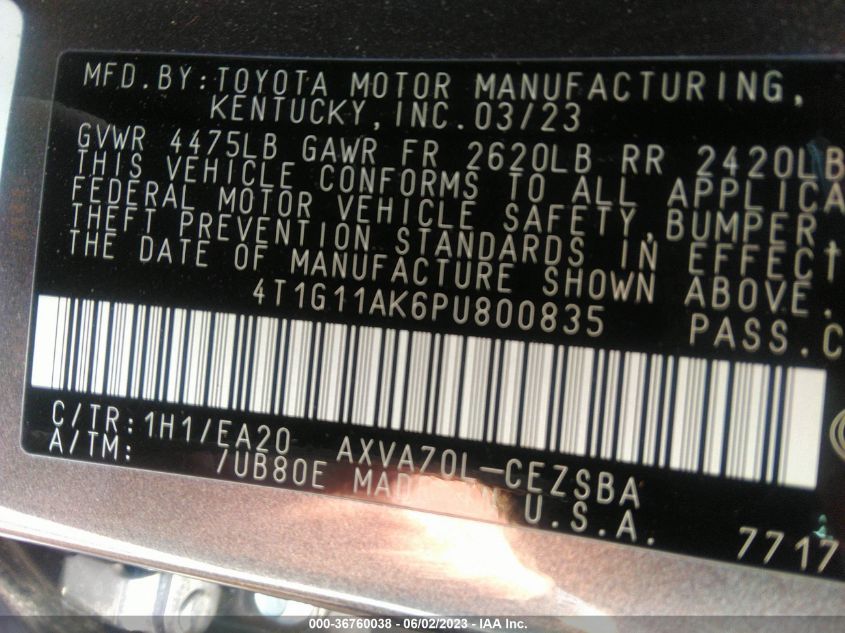2023 TOYOTA CAMRY SE/SE NIGHTSHADE - 4T1G11AK6PU800835