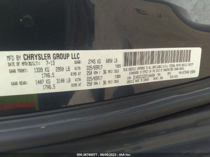 2014 DODGE GRAND CARAVAN SXT - 2C4RDGCG2ER104094