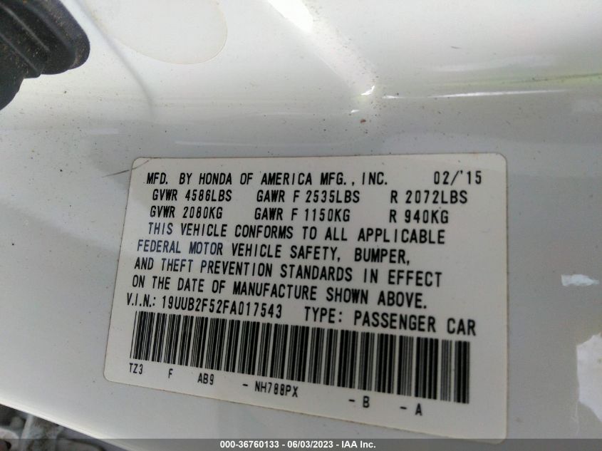 2015 ACURA TLX V6 TECH - 19UUB2F52FA017543