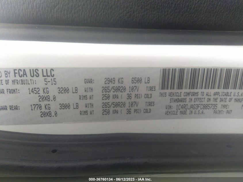 2015 DODGE DURANGO SXT - 1C4RDJAG3FC885735