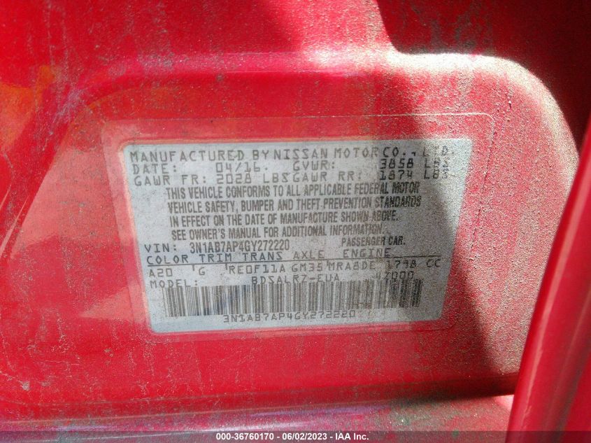 2016 NISSAN SENTRA SR - 3N1AB7AP4GY272220
