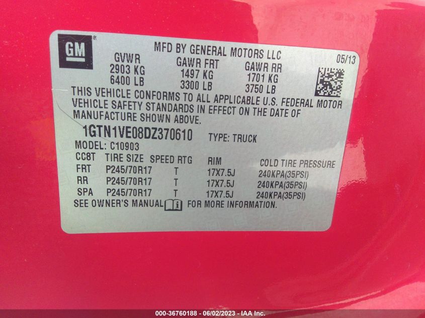 2013 GMC SIERRA 1500 SLE - 1GTN1VE08DZ370610