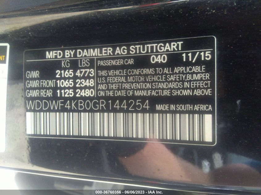 2016 MERCEDES-BENZ C-CLASS C 300 - WDDWF4KB0GR144254