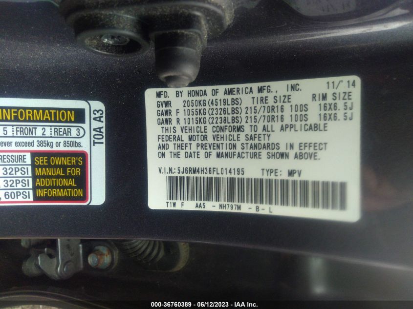 2015 HONDA CR-V LX - 5J6RM4H36FL014195