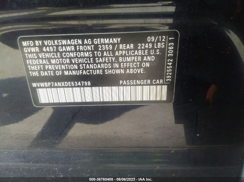 2013 VOLKSWAGEN CC SPORT PLUS - WVWBP7ANXDE534798