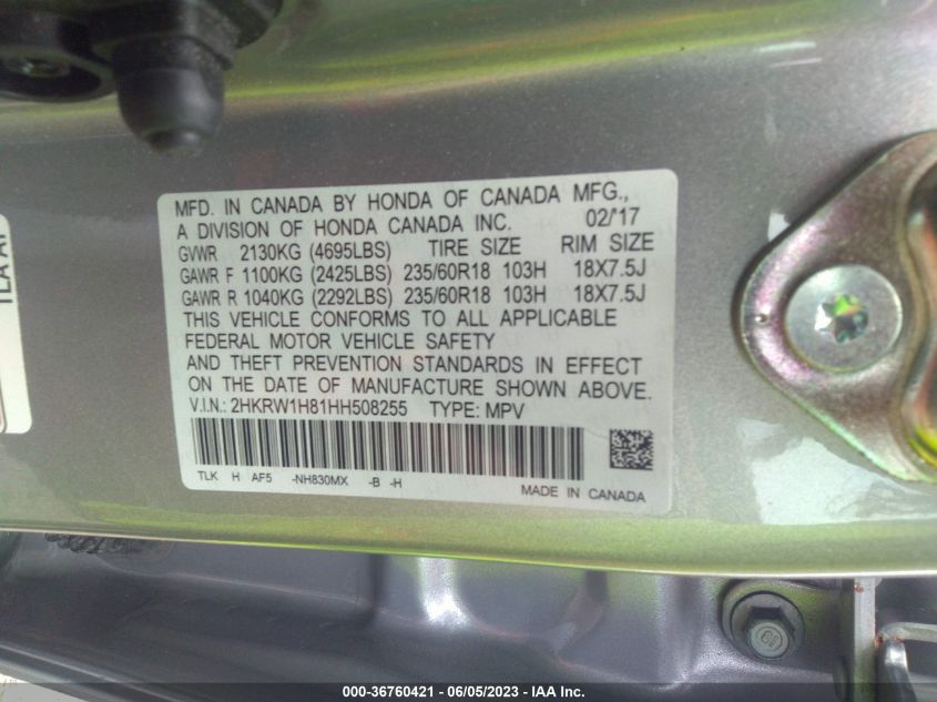 2017 HONDA CR-V EXL - 2HKRW1H81HH508255