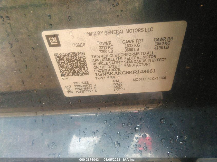 2019 CHEVROLET TAHOE LS - 1GNSKAKC6KR148661