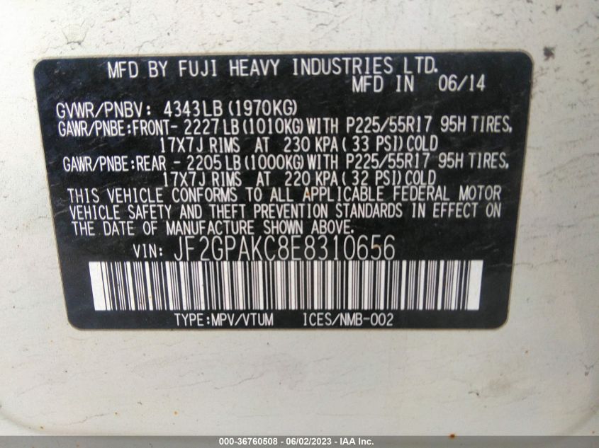 2014 SUBARU XV CROSSTREK LIMITED - JF2GPAKC8E8310656