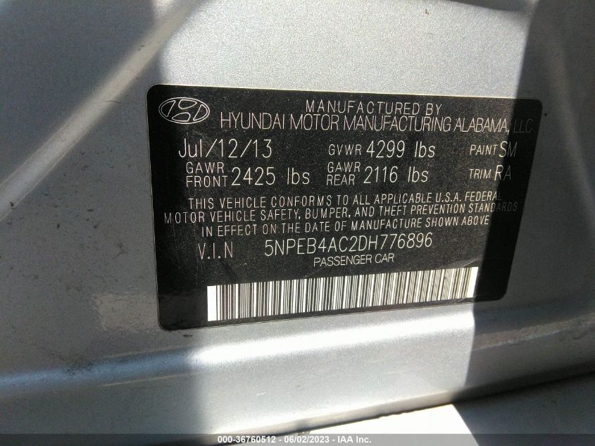 2013 HYUNDAI SONATA GLS - 5NPEB4AC2DH776896