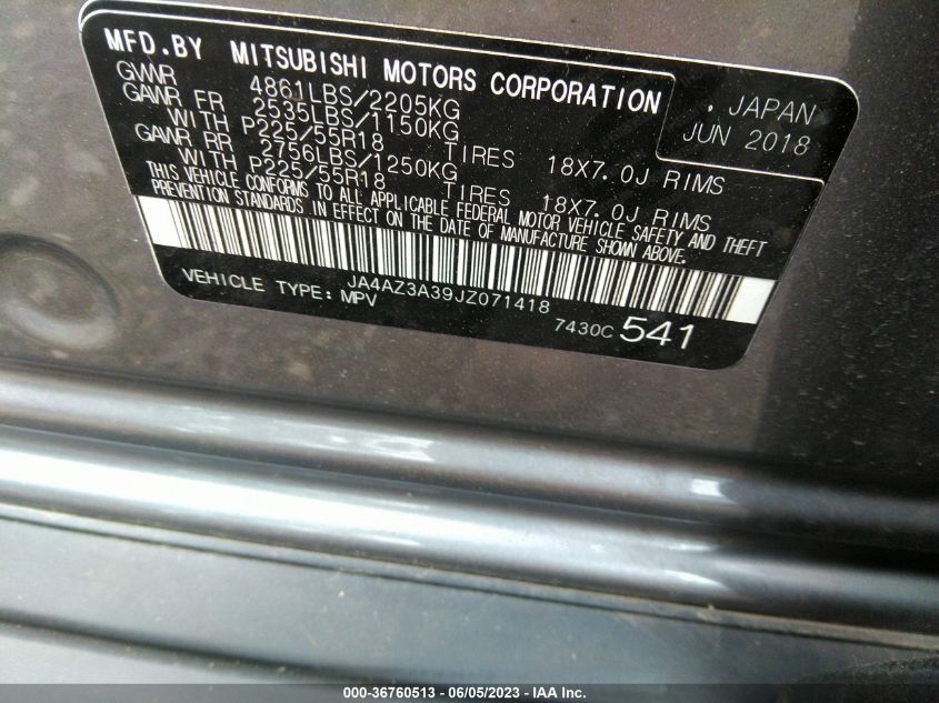 2018 MITSUBISHI OUTLANDER ES/SE/SEL/LE - JA4AZ3A39JZ071418