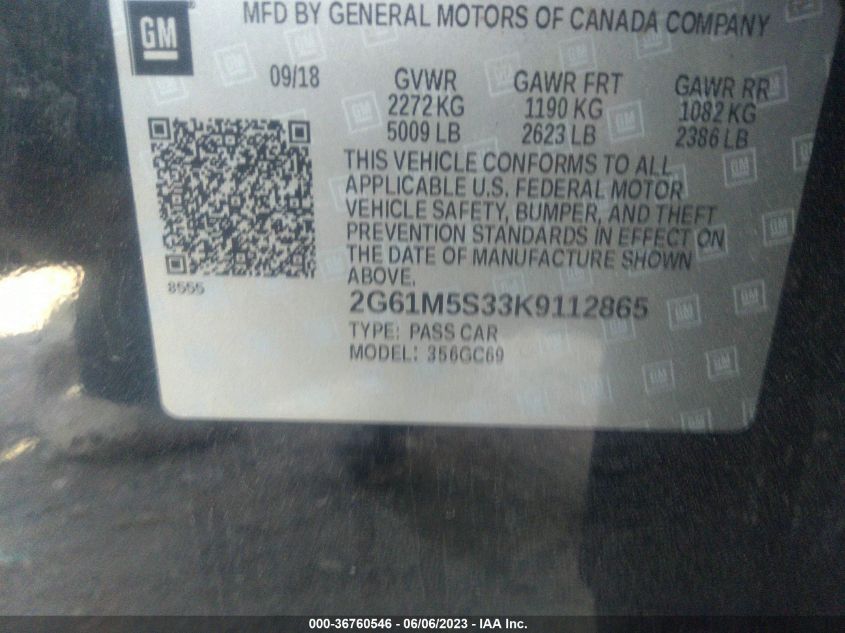 2019 CADILLAC XTS LUXURY - 2G61M5S33K9112865