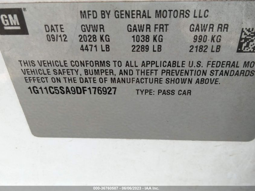 2013 CHEVROLET MALIBU LT - 1G11C5SA9DF176927