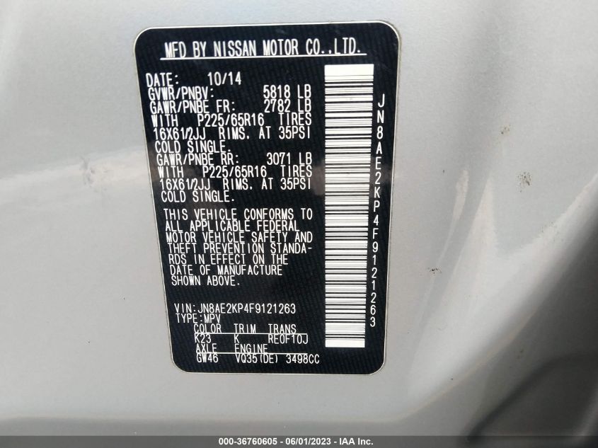 2015 NISSAN QUEST S - JN8AE2KP4F9121263