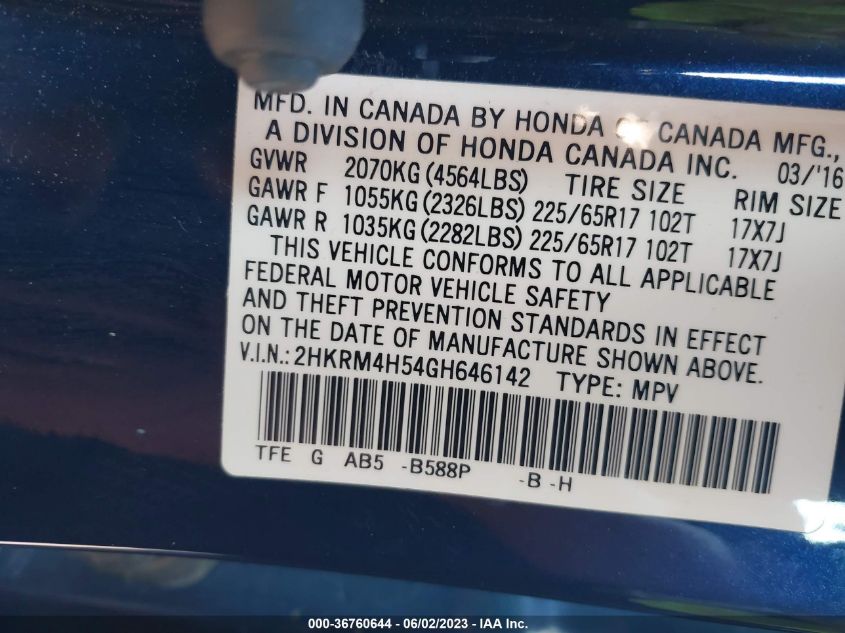 2016 HONDA CR-V EX - 2HKRM4H54GH646142