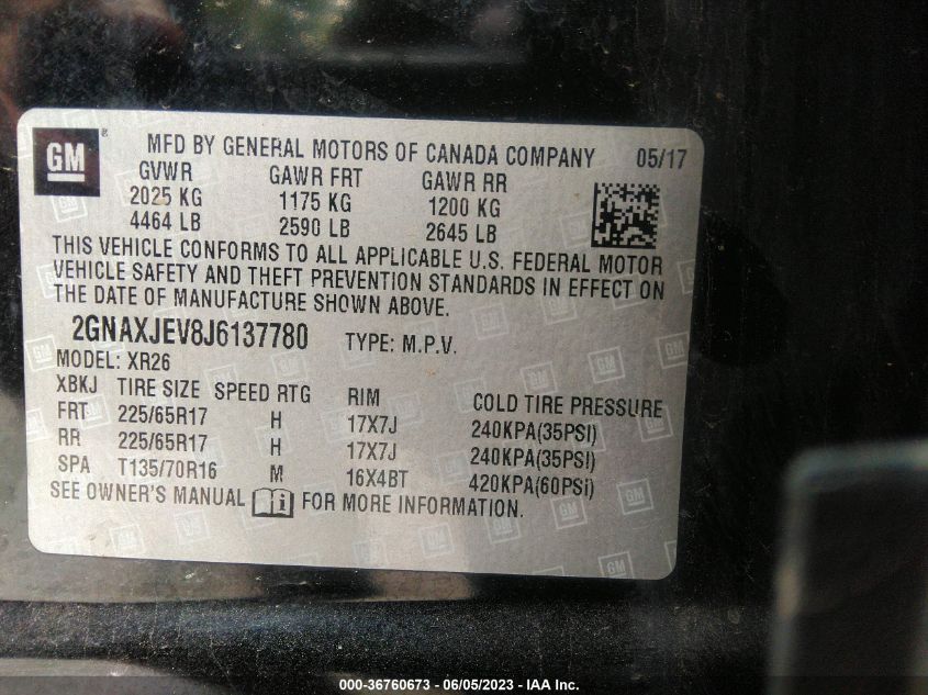 2018 CHEVROLET EQUINOX LT - 2GNAXJEV8J6137780