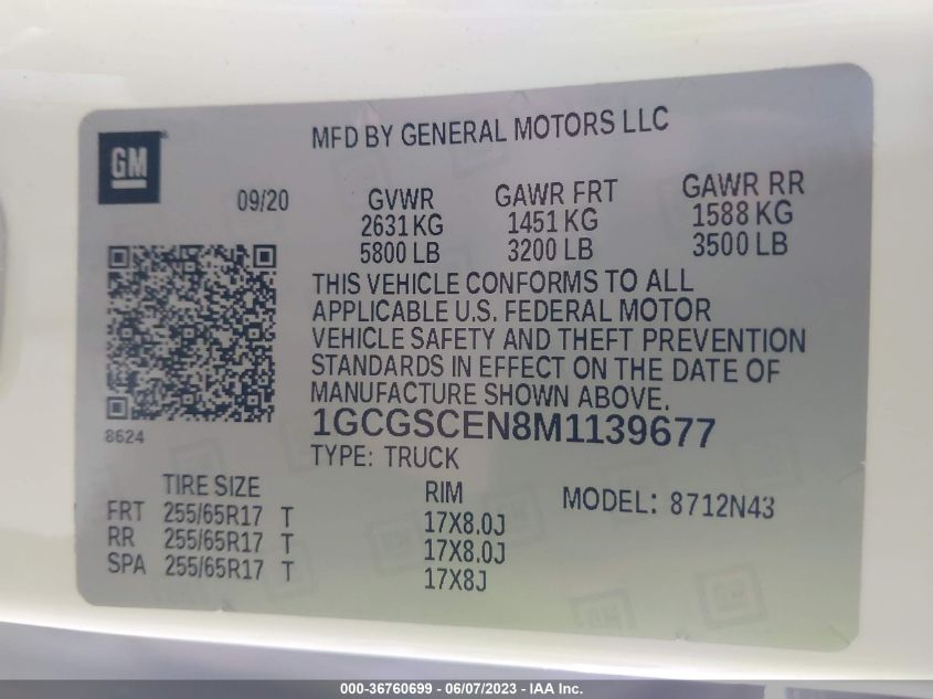 2021 CHEVROLET COLORADO 2WD LT - 1GCGSCEN8M1139677