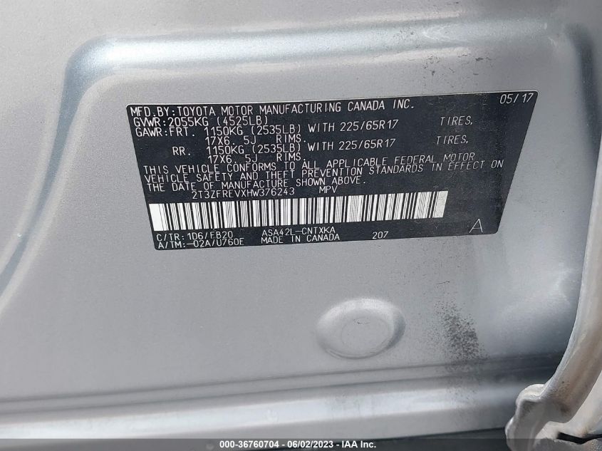 2017 TOYOTA RAV4 LE - 2T3ZFREVXHW376243
