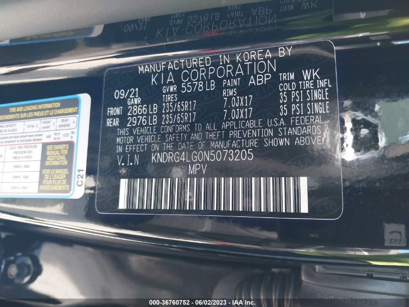 2022 KIA SORENTO HYBRID S KNDRG4LG0N5073205