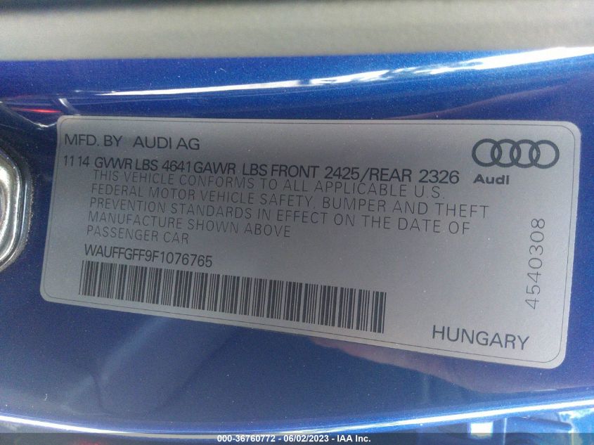 2015 AUDI S3 2.0T PRESTIGE - WAUFFGFF9F1076765