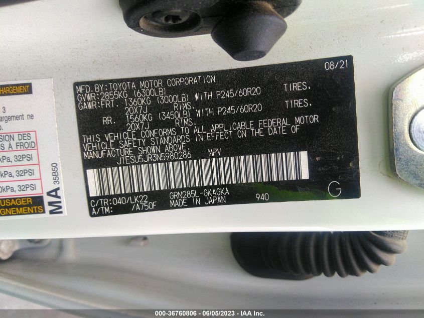 2022 TOYOTA 4RUNNER SR5 PREMIUM/TRD SPORT/TRD - JTESU5JR3N5980286