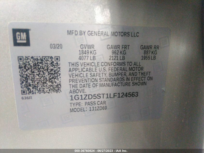 2020 CHEVROLET MALIBU LT - 1G1ZD5ST1LF124563