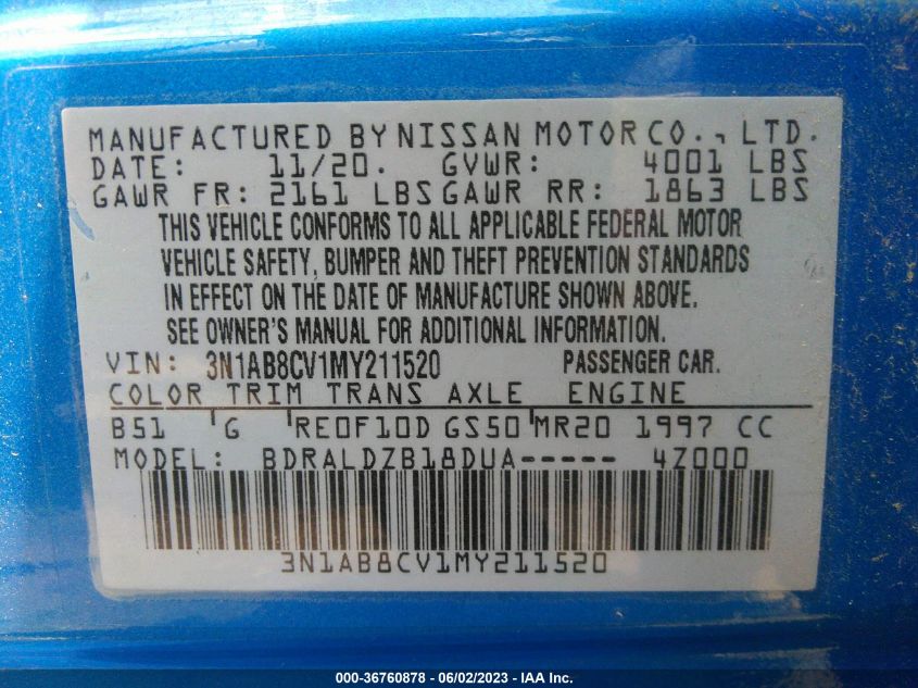 2021 NISSAN SENTRA SV - 3N1AB8CV1MY211520