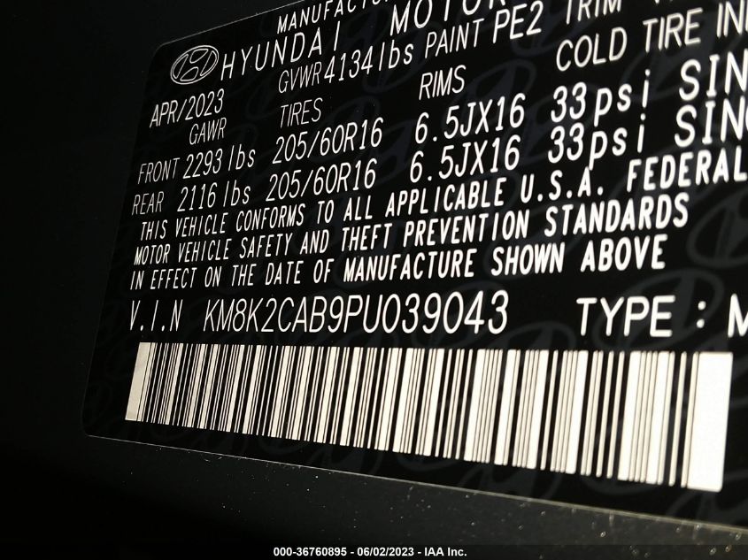 2023 HYUNDAI KONA SE - KM8K2CAB9PU039043