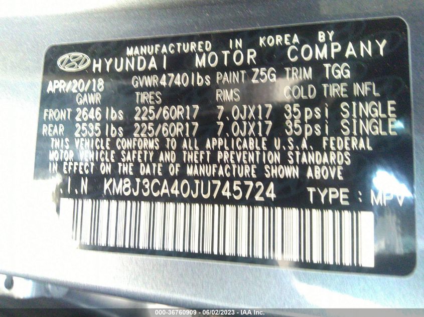 2018 HYUNDAI TUCSON SEL - KM8J3CA40JU745724