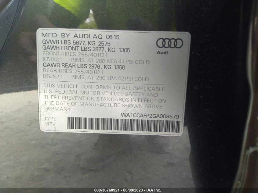 2016 AUDI SQ5 PREMIUM PLUS WA1CCAFP2GA008579