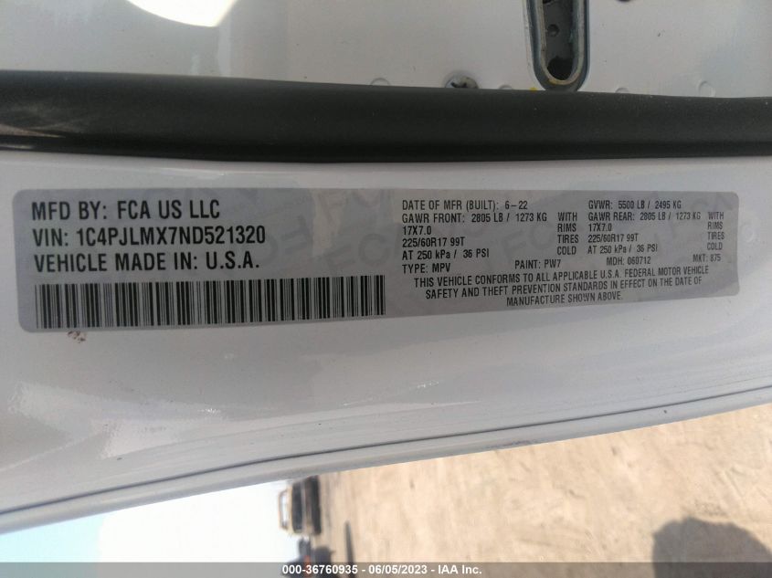 2022 JEEP CHEROKEE LATITUDE LUX - 1C4PJLMX7ND521320