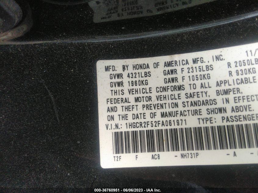 2015 HONDA ACCORD SEDAN SPORT - 1HGCR2F52FA061971
