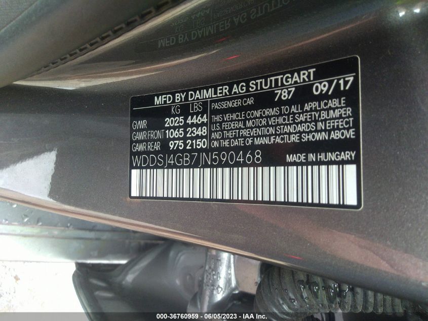 2018 MERCEDES-BENZ CLA CLA 250 - WDDSJ4GB7JN590468