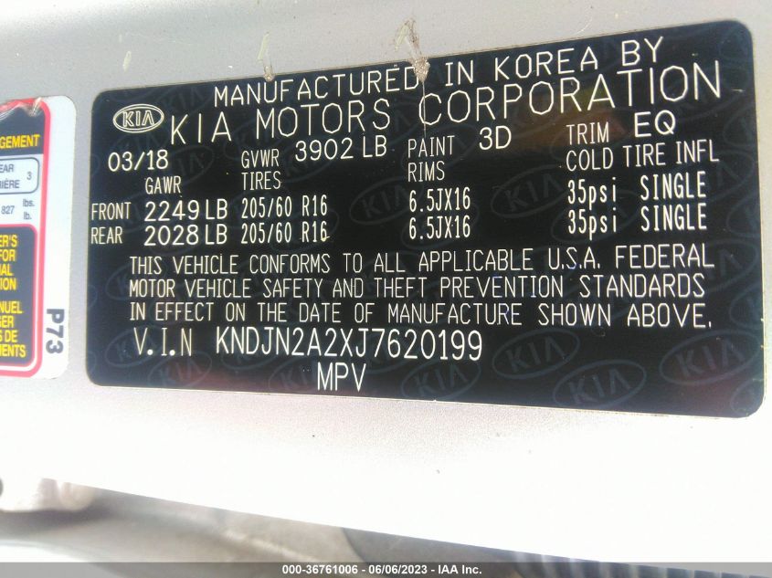 2018 KIA SOUL BASE - KNDJN2A2XJ7620199