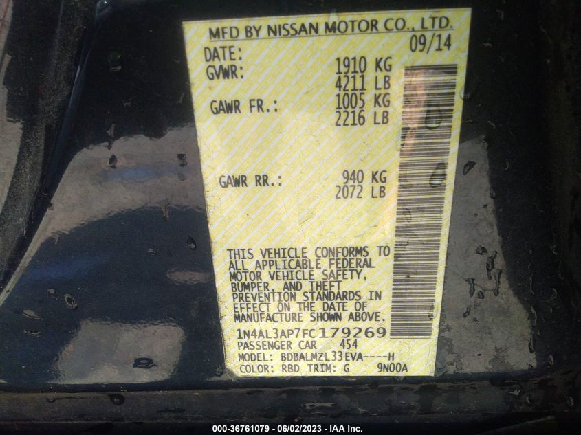 2015 NISSAN ALTIMA 2.5 SV - 1N4AL3AP7FC179269