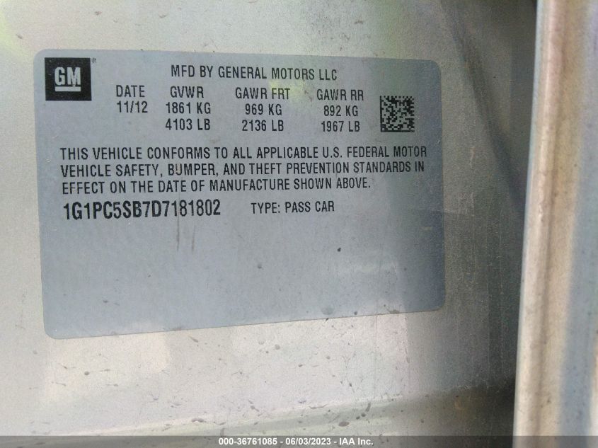 2013 CHEVROLET CRUZE 1LT - 1G1PC5SB7D7181802