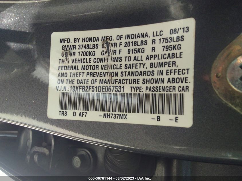 2013 HONDA CIVIC SDN LX - 19XFB2F57DED67531