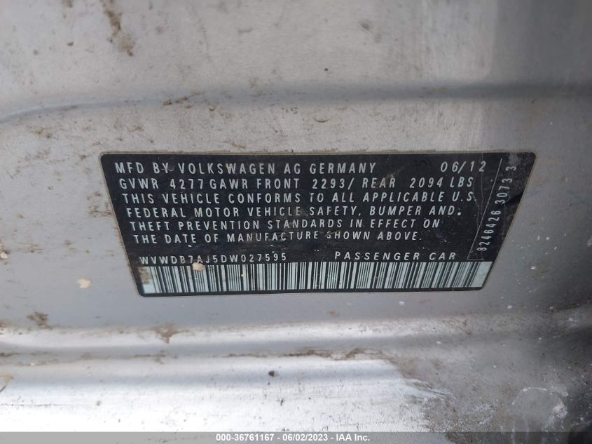 2013 VOLKSWAGEN GOLF W/CONV - WVWDB7AJ5DW027595
