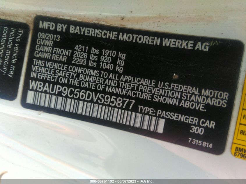 2013 BMW 1 SERIES 128I WBAUP9C56DVS95877