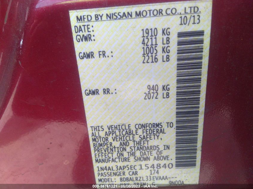 2014 NISSAN ALTIMA 2.5 S - 1N4AL3AP5EC154840