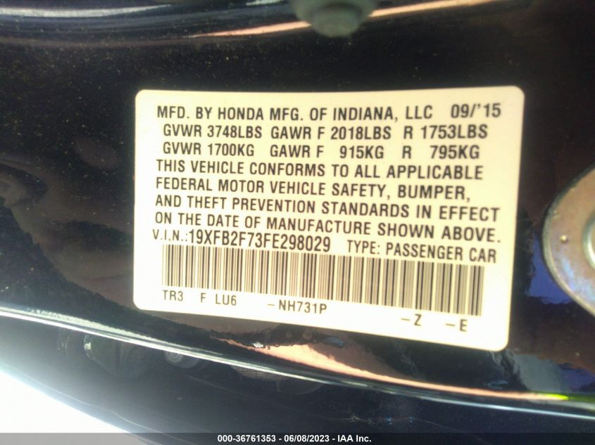 2015 HONDA CIVIC SEDAN SE - 19XFB2F73FE298029