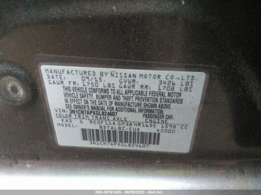 2016 NISSAN VERSA SV - 3N1CN7APXGL824607