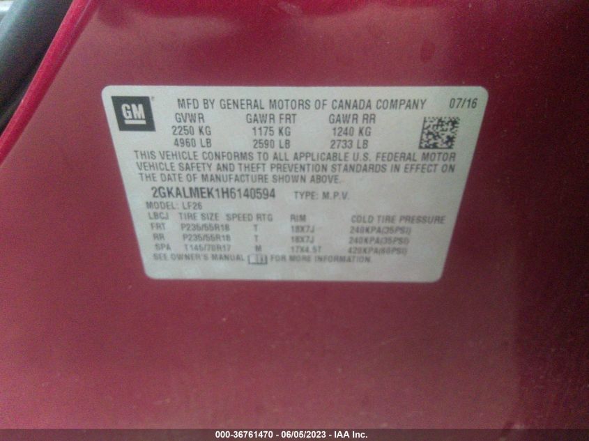 2017 GMC TERRAIN SLE - 2GKALMEK1H6140594