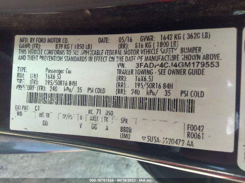 2016 FORD FIESTA TITANIUM - 3FADP4CJ4GM179553
