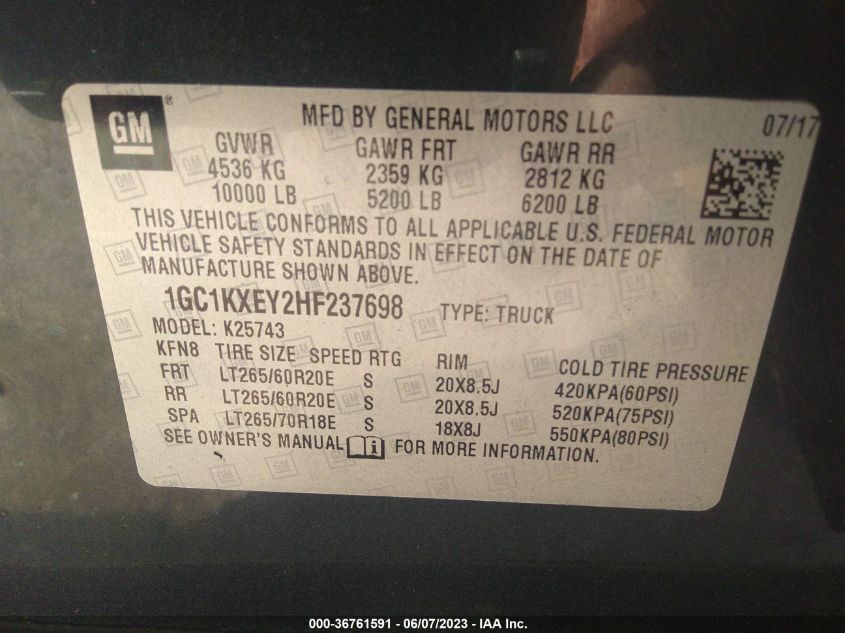 2017 CHEVROLET SILVERADO 2500HD HIGH COUNTRY - 1GC1KXEY2HF237698