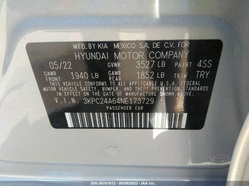 2022 HYUNDAI ACCENT SE - 3KPC24A64NE173729